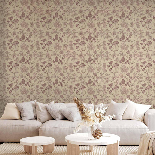 Tapete - Beige mushrooms and herbs