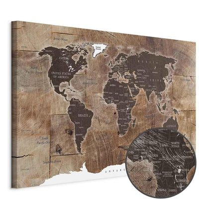 Leinwandbild - World Map: Wooden Mosaic