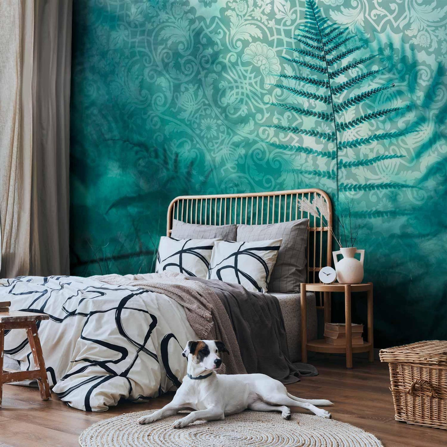 Fototapete - In a forest retreat - abstract composition with ferns and patterns