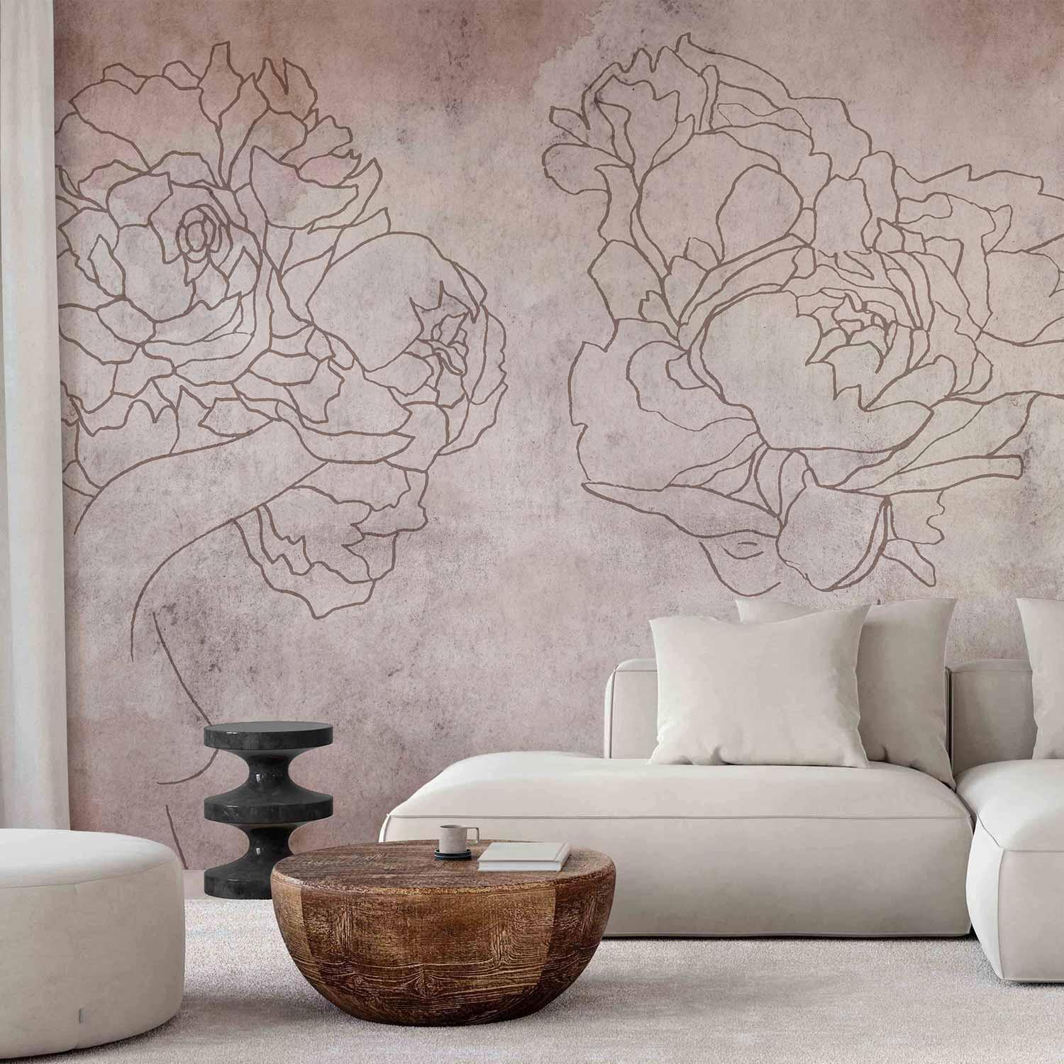 Fototapete - Floristic abstraction - lineart style silhouettes of people with flowers Artgeist