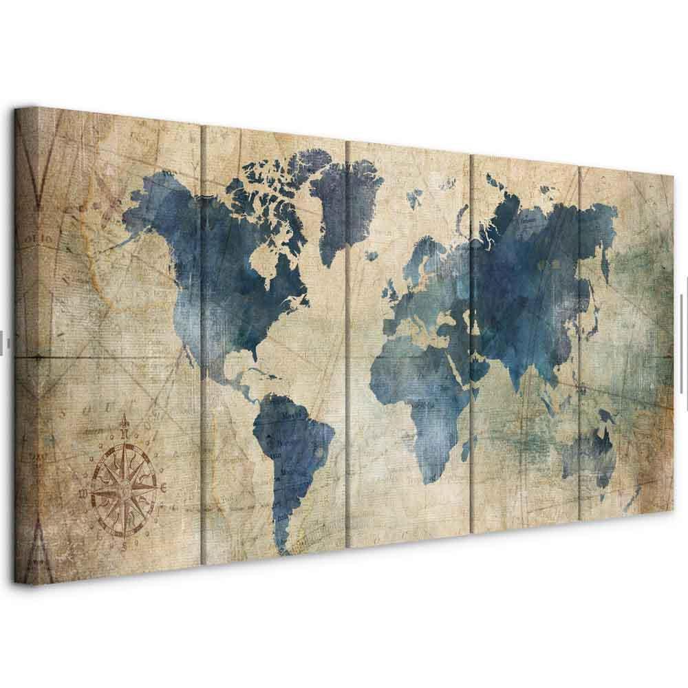 Leinwandbild - Retro Map (5 Parts) Narrow
