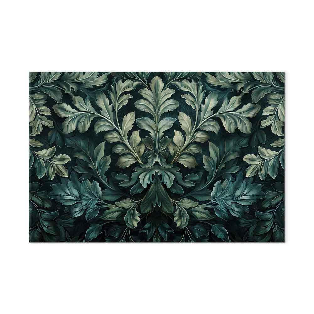 Leinwandbild - Dark Green Victorian Leaves: Botanical Carved Composition