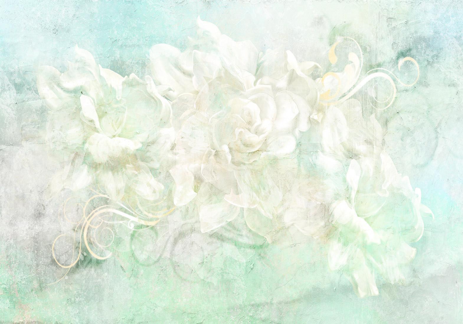 Fototapete - Blossoming among pastels - abstract with floral motif and patterns Artgeist