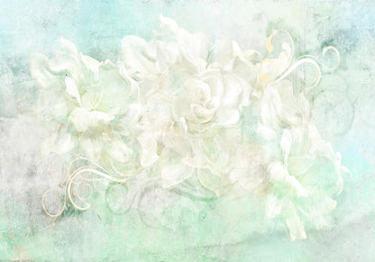 Fototapete - Blossoming among pastels - abstract with floral motif and patterns Artgeist