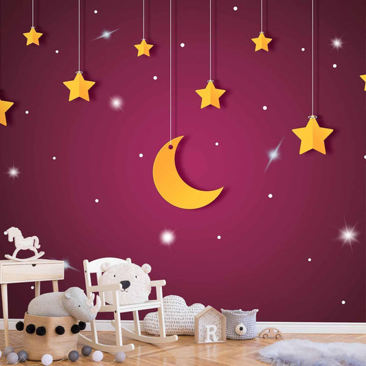 Fototapete - Skyline - violet night sky landscape with stars for children Artgeist