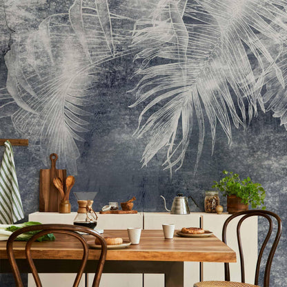 Fototapete - Abstraction with nature - exotic leaves on a blue background with pattern