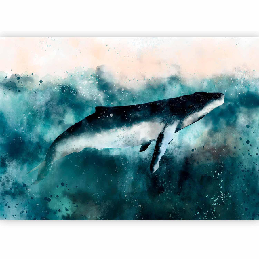 Realistische Darstellung eines Wals im Meer – Vliestapete für Innenräume
