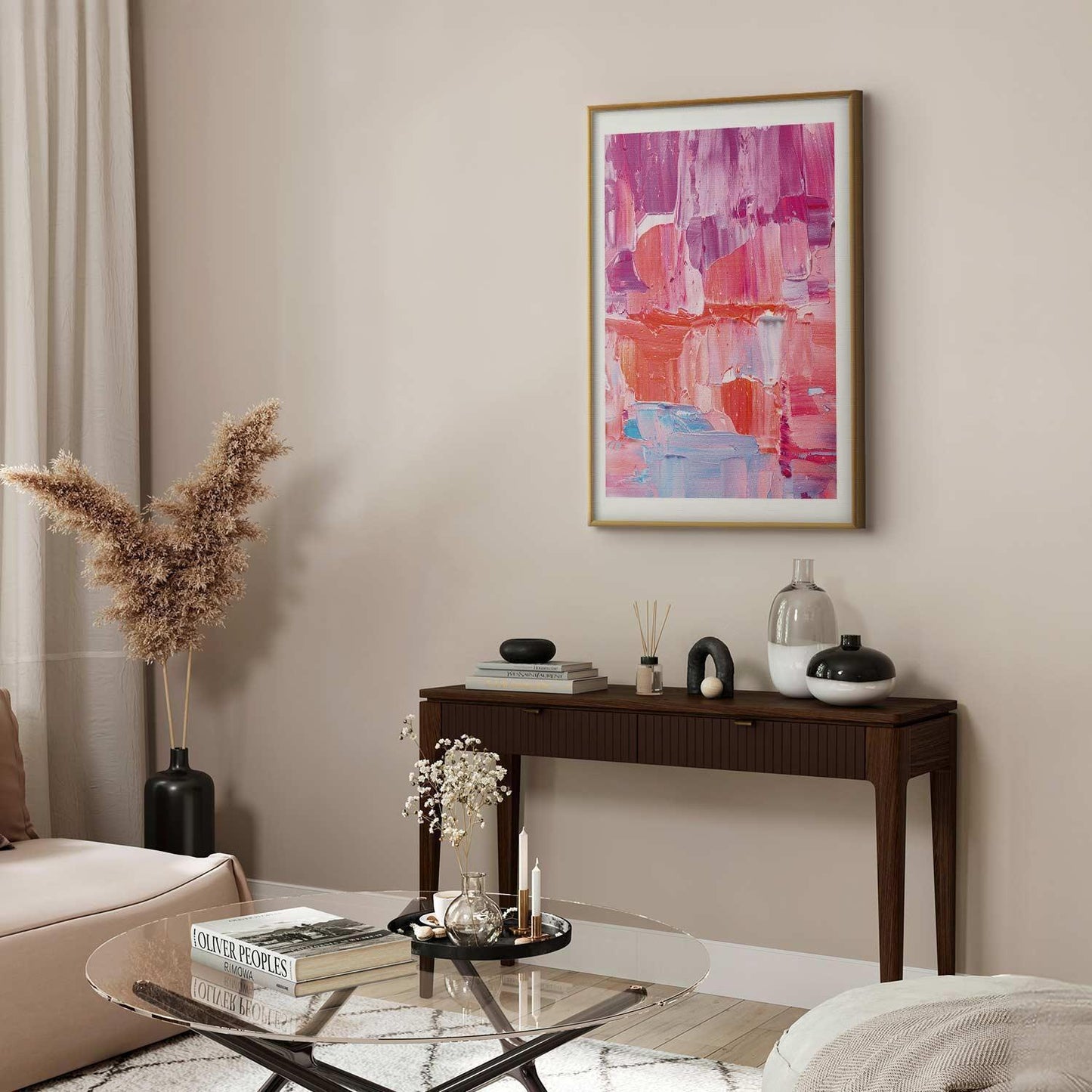 Poster - Colorful Strokes - intense shades of pink and purple on canvas Artgeist