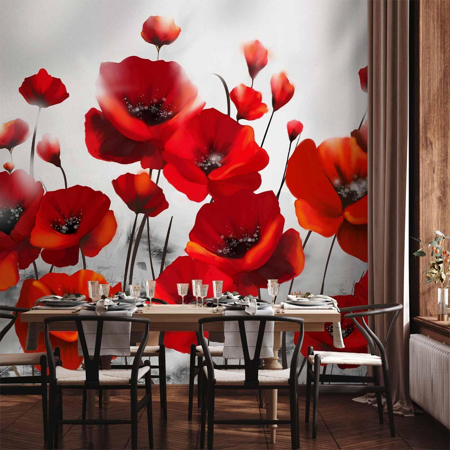 Fototapete „Mohn im Mondlicht“ – Magische Stimmung in Rot sawelt.eu