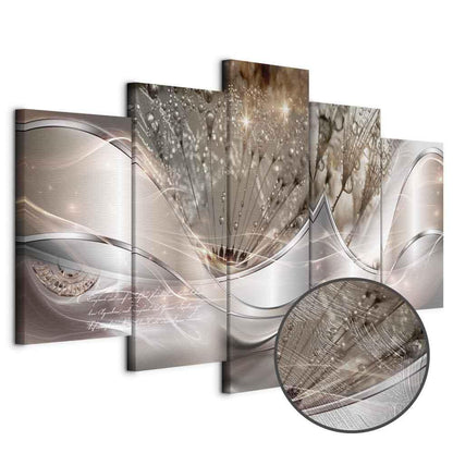 Leinwandbild - Sparkling Dandelions (5 Parts) Beige Wide