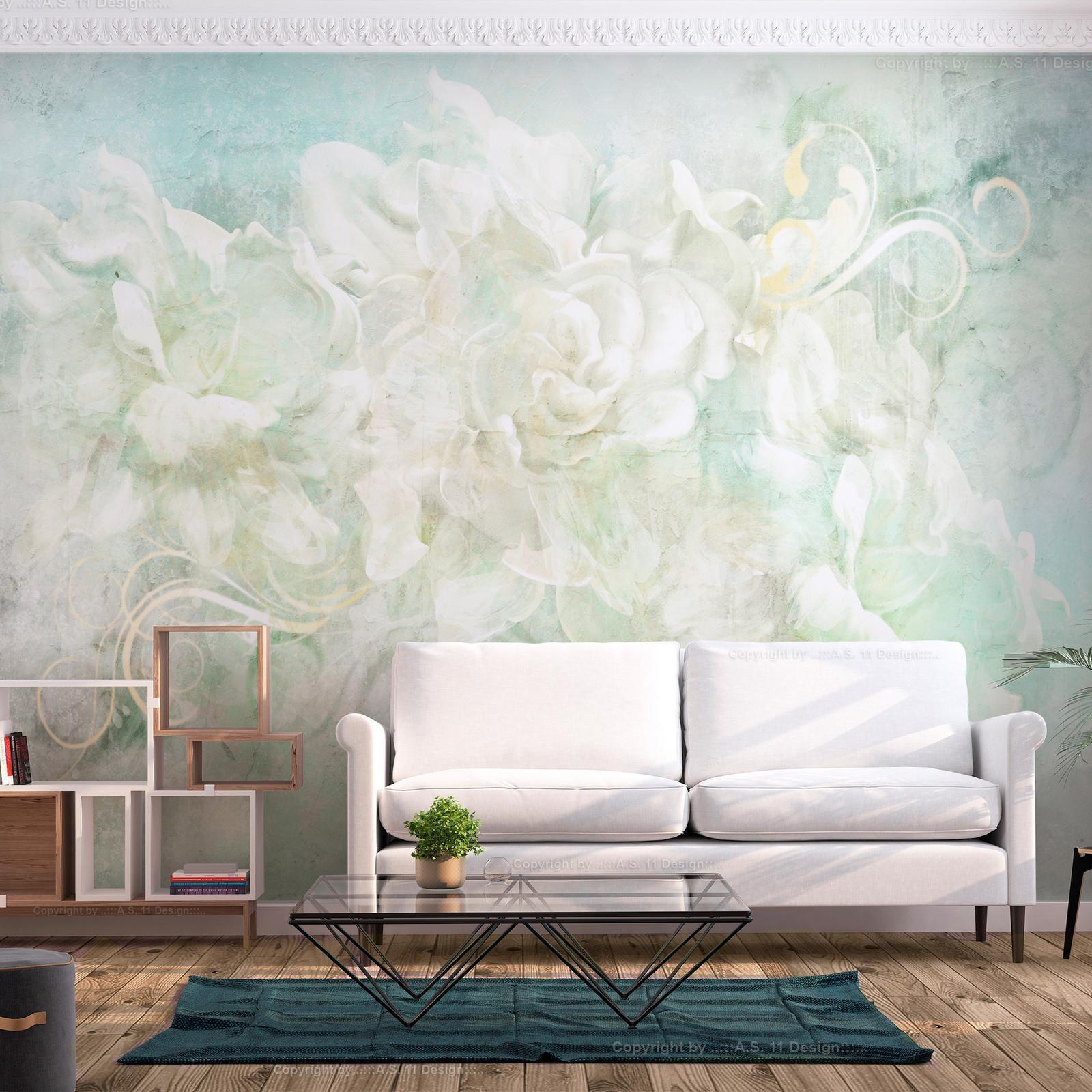 Fototapete - Blossoming among pastels - abstract with floral motif and patterns Artgeist