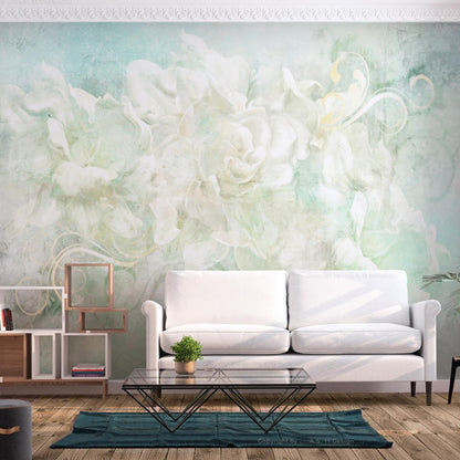 Fototapete - Blossoming among pastels - abstract with floral motif and patterns Artgeist