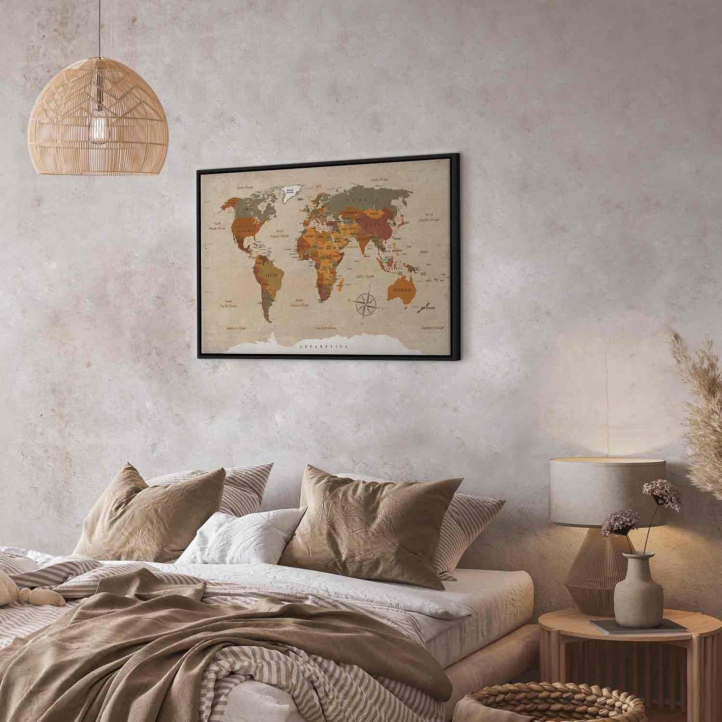 Leinwandbild - World Map: Beige Chic Artgeist