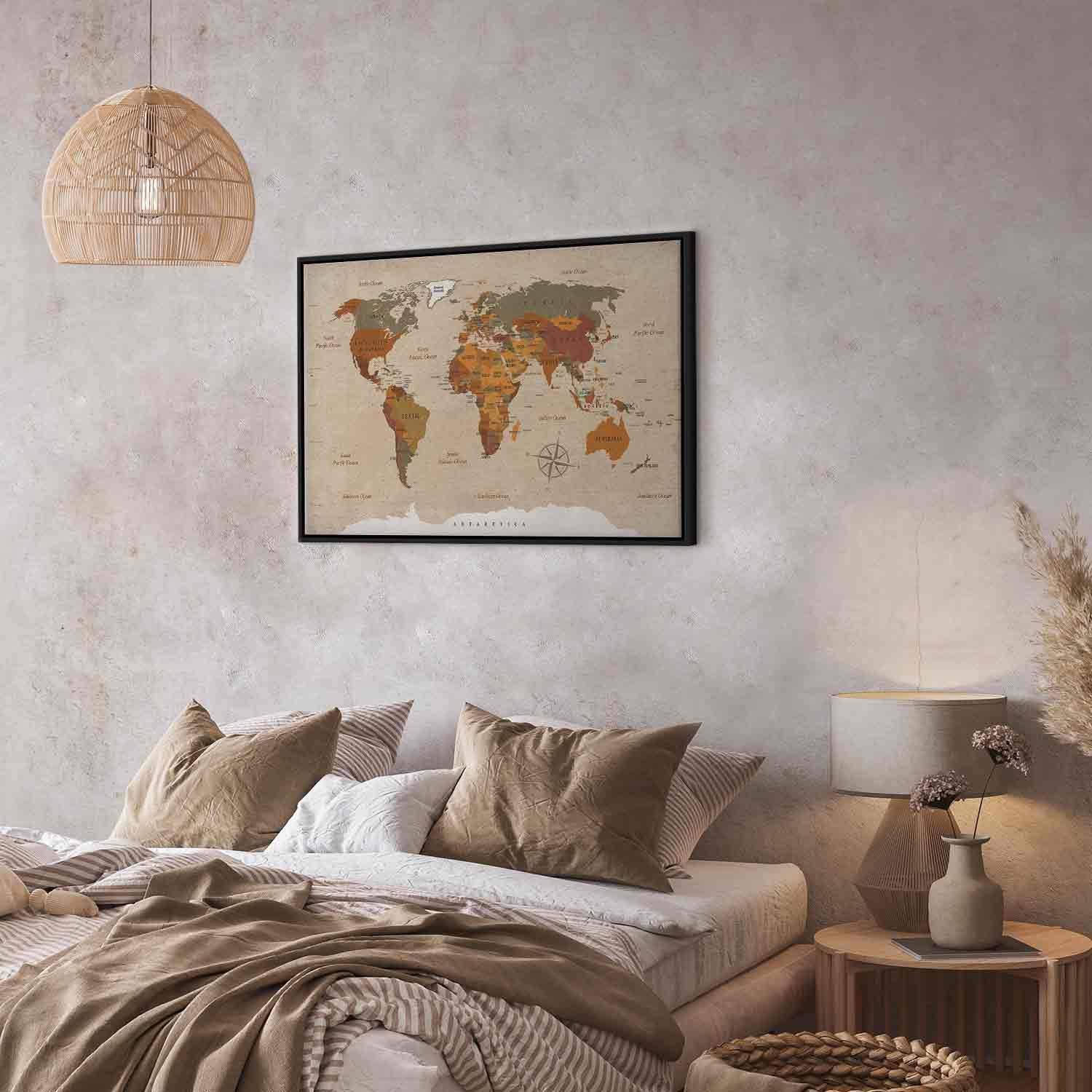 Leinwandbild - World Map: Beige Chic Artgeist