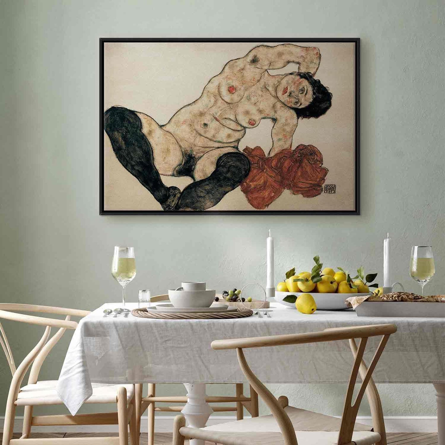 Leinwandbild - Liegender Akt mit gelbem Handtuch (Egon Schiele) Artgeist