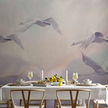 Fototapete - Flying Swans Artgeist