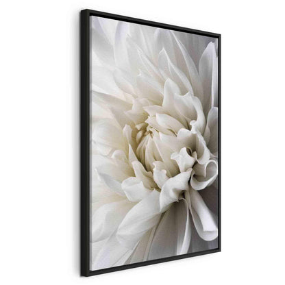 Canvas art featuring a detailed white dahlia flower, framed elegantly.