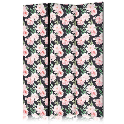 Paravent - Peonies - Pink Flowers and Green Leaves on a Graphite Background Artgeist