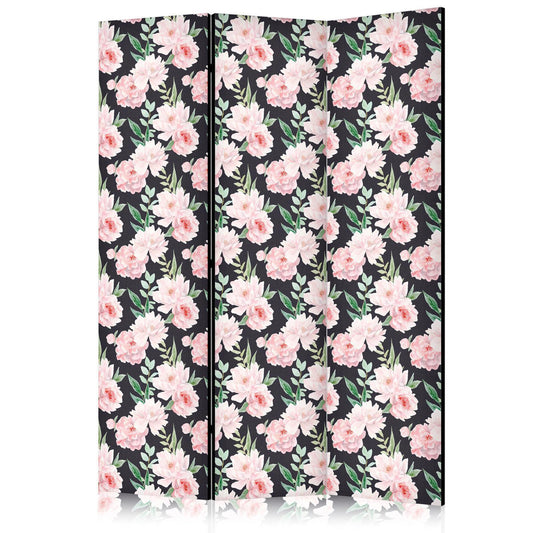 Paravent - Peonies - Pink Flowers and Green Leaves on a Graphite Background Artgeist