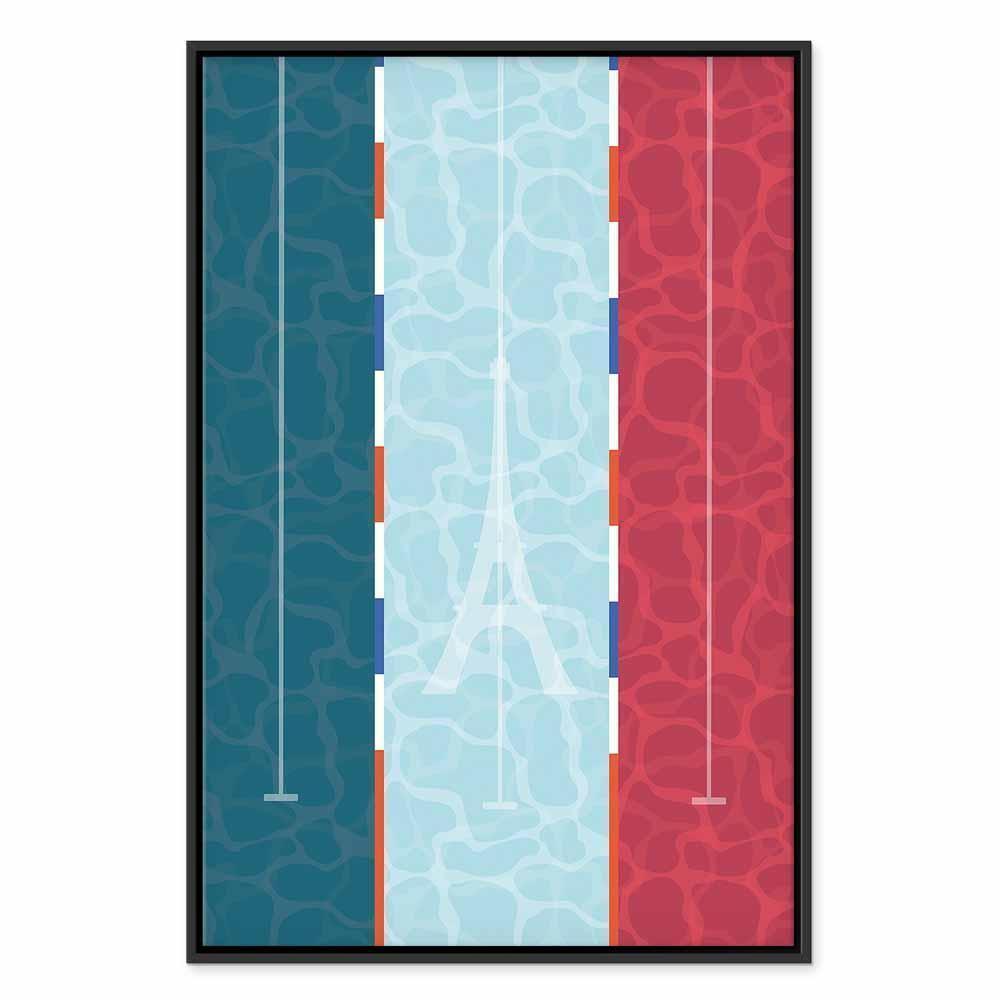 Leinwandbild - Graphic Illustration of a Swimming Pool Against the Backdrop of the French Flag