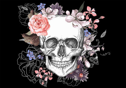 Fototapete Skull and Flowers – Schädel & Blumen in künstlerischem Kontrast