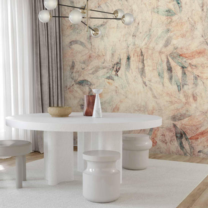 Fototapete - Greek laurels - composition with leaves in patterns on a background in yellow tones