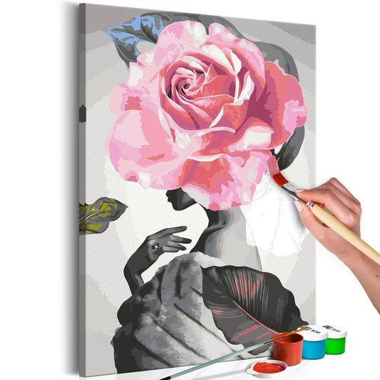 Malen nach Zahlen Rose & Fell - Sinnliches Frauenporträt in zarten Rosatönen mit romantischer und poetischer Ausstrahlung - Sawelt