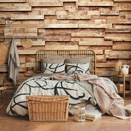 Fototapete Palisade – Rustikale Holz-Wand in Brauntönen
