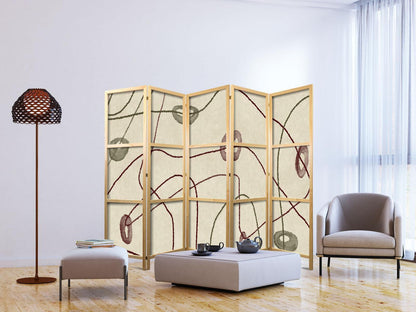Japanischer Paravent - Bead Labyrinth - Minimalist Abstraction on a Worn Background