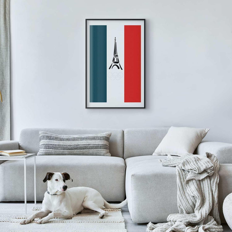Poster - Graphic Eiffel Tower Against the French Flag Artgeist