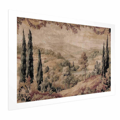 Poster - Mediterranean Landscape - Old Tapestry with a Hill and Lake