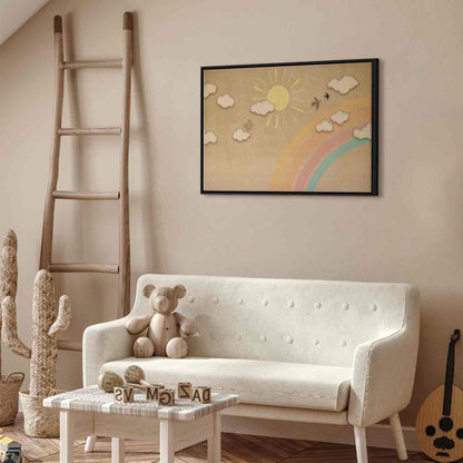 Leinwandbild - Holiday Sky - Sunny Day with a Rainbow and Flying Birds