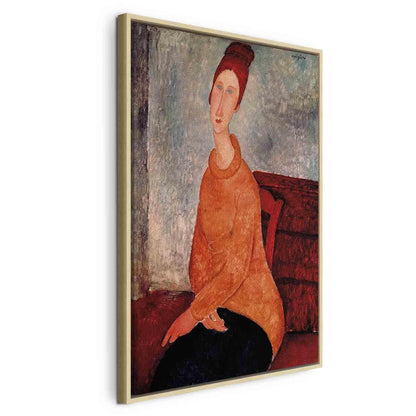 Leinwandbild von Jeanne Hebuterne in gelbem Pullover, künstlerische Wanddekoration.