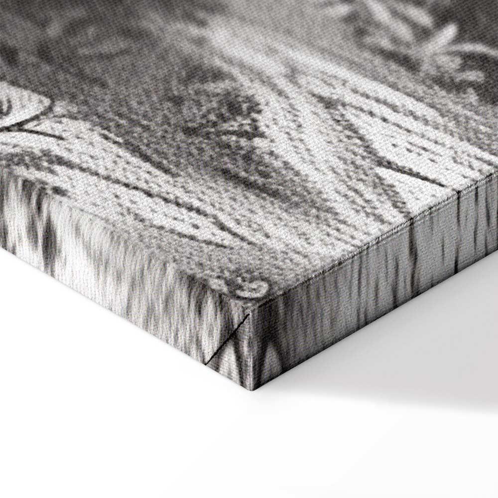 Leinwandbild - Black and White Vintage Landscape Retro View of a Pond with a Boat