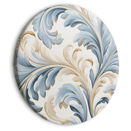 Rundes Wandbild – Barock-Ornamente in zarten Creme- und Blautönen
