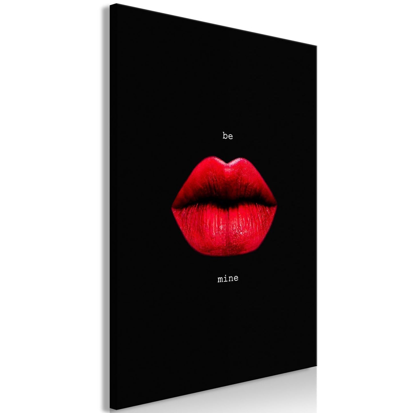 Leinwandbild - Red Lips (1-part) - Black Background with English Text Artgeist