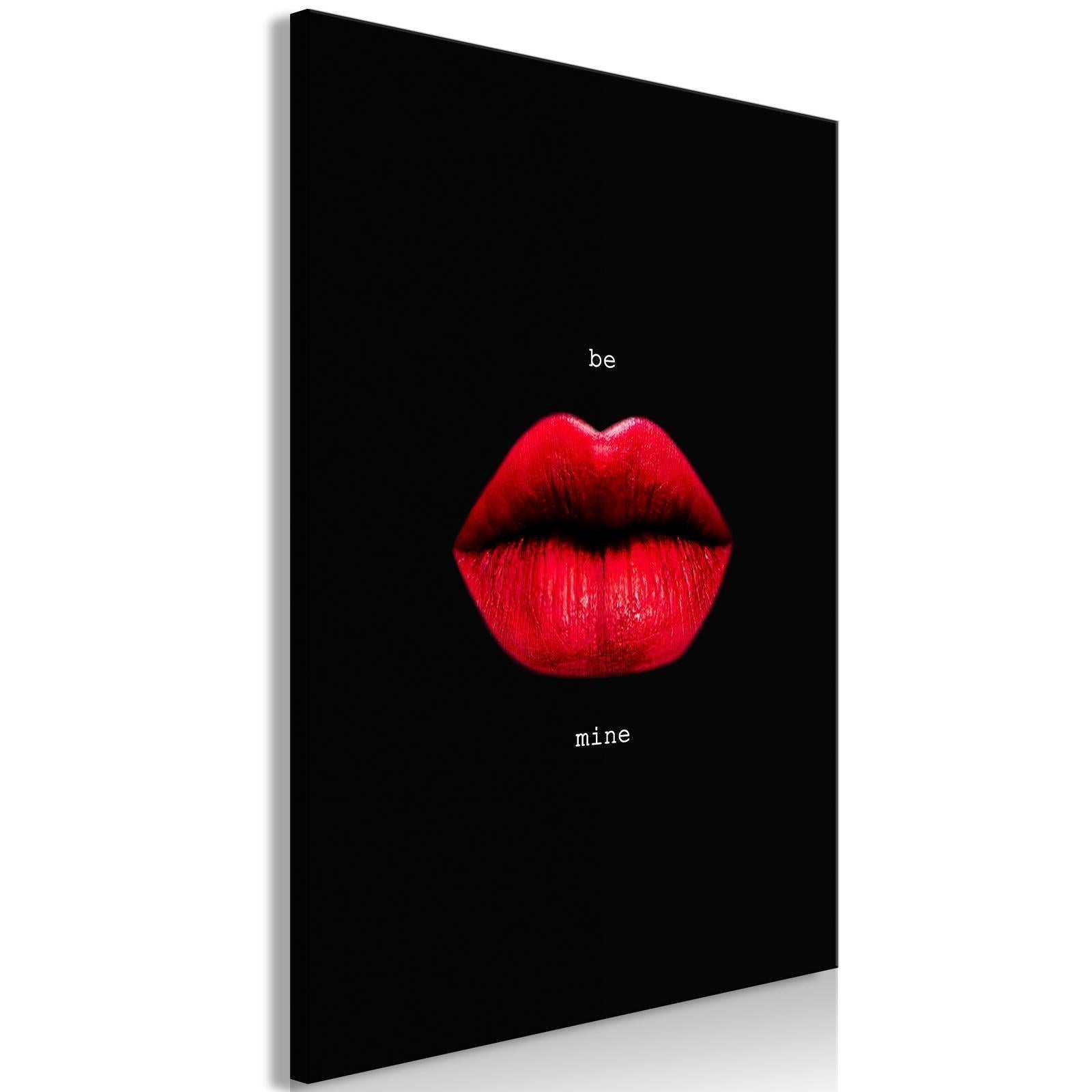 Leinwandbild - Red Lips (1-part) - Black Background with English Text Artgeist