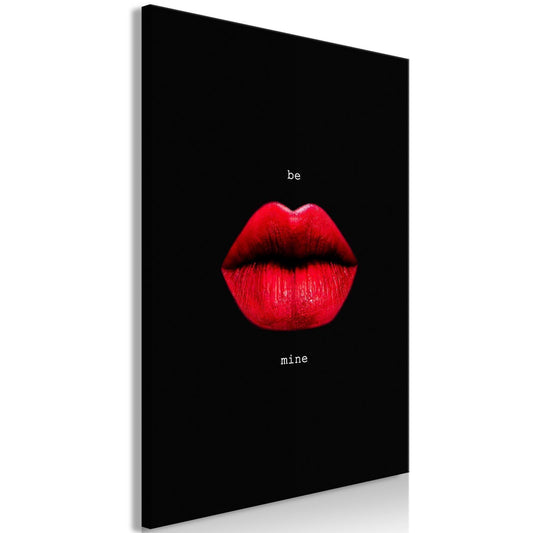 Leinwandbild - Red Lips (1-part) - Black Background with English Text Artgeist