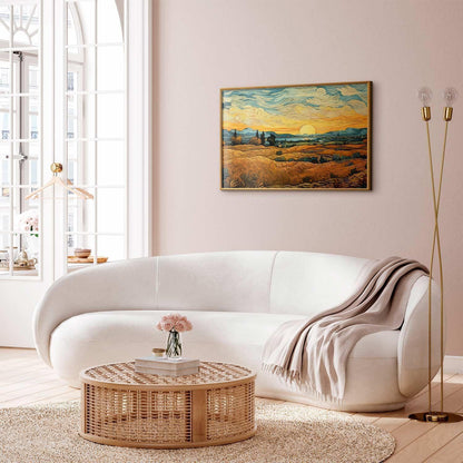 Poster - Impressionistic fields - painted golden landscape with fields of grain