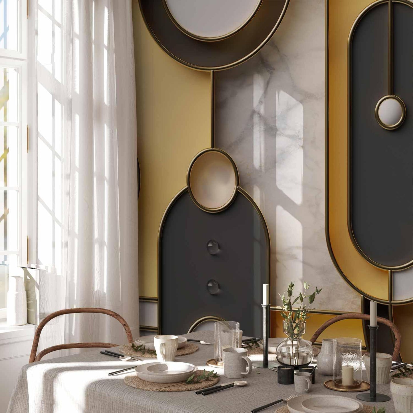 Fototapete - Gold-marble Geometric Pattern