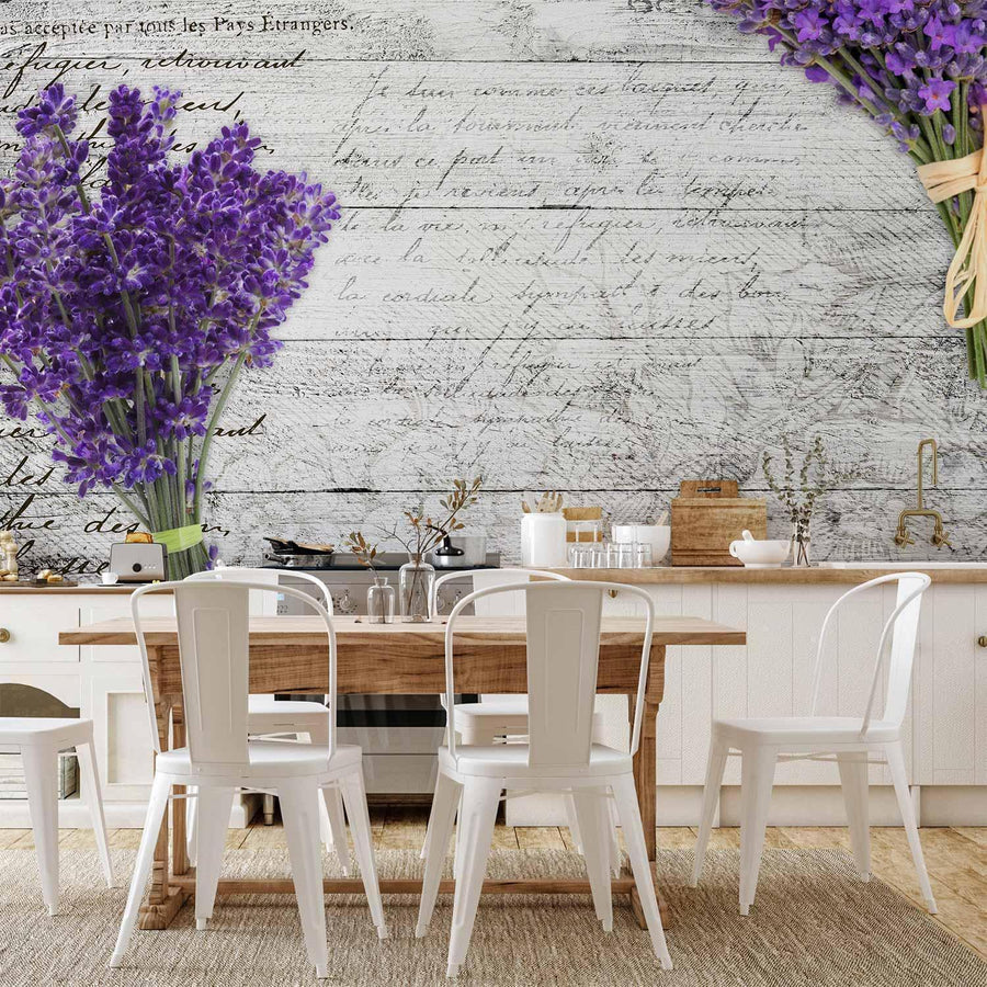 Nostalgische Fototapete in Violett und Beige

