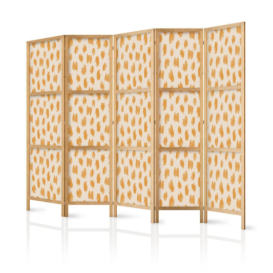 Japanischer Paravent - Drawn Pattern in Dots and Spots - in Shades of Orange and Ecru Artgeist