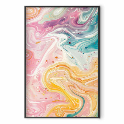 Poster - Colorful Chaos - dynamic shapes in shades of pink, yellow, and blue