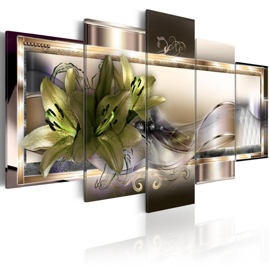 Leinwandbild „Rahmen der Schönheit“ – Zeitlose Blumenkunst mit goldenen Akzenten