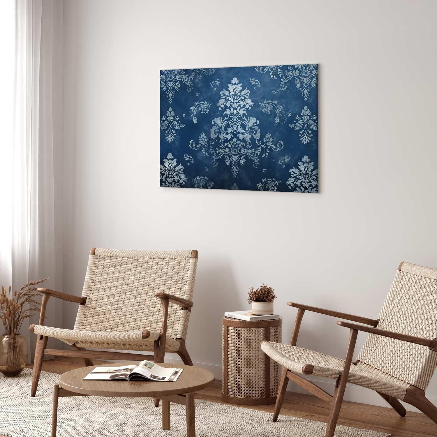 Leinwandbild - Retro Ornament Decorative Motif in Worn Blues Artgeist