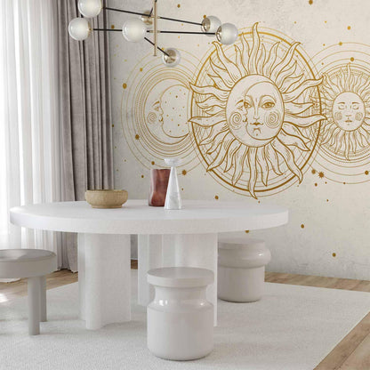 Fototapete - Golden Sun and Moon - Artistic Illustration in Retro Style