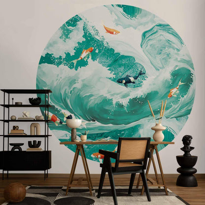 Runde Fototapete - Fish and waves