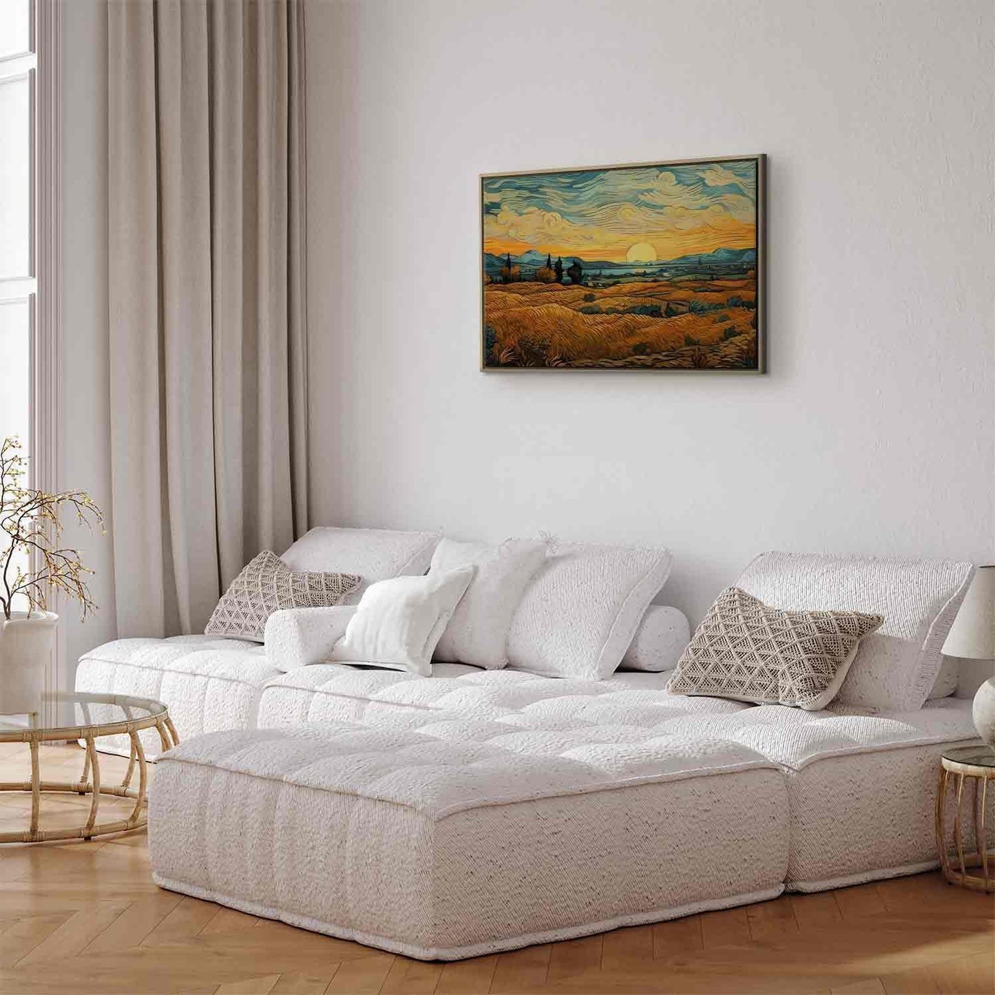 Leinwandbild - Impressionistic fields - painted golden landscape with fields of grain