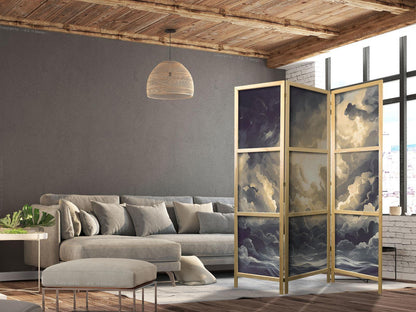 Japanischer Paravent - Epic Light Play: The Sun Battling for Dominance Over the Clouds