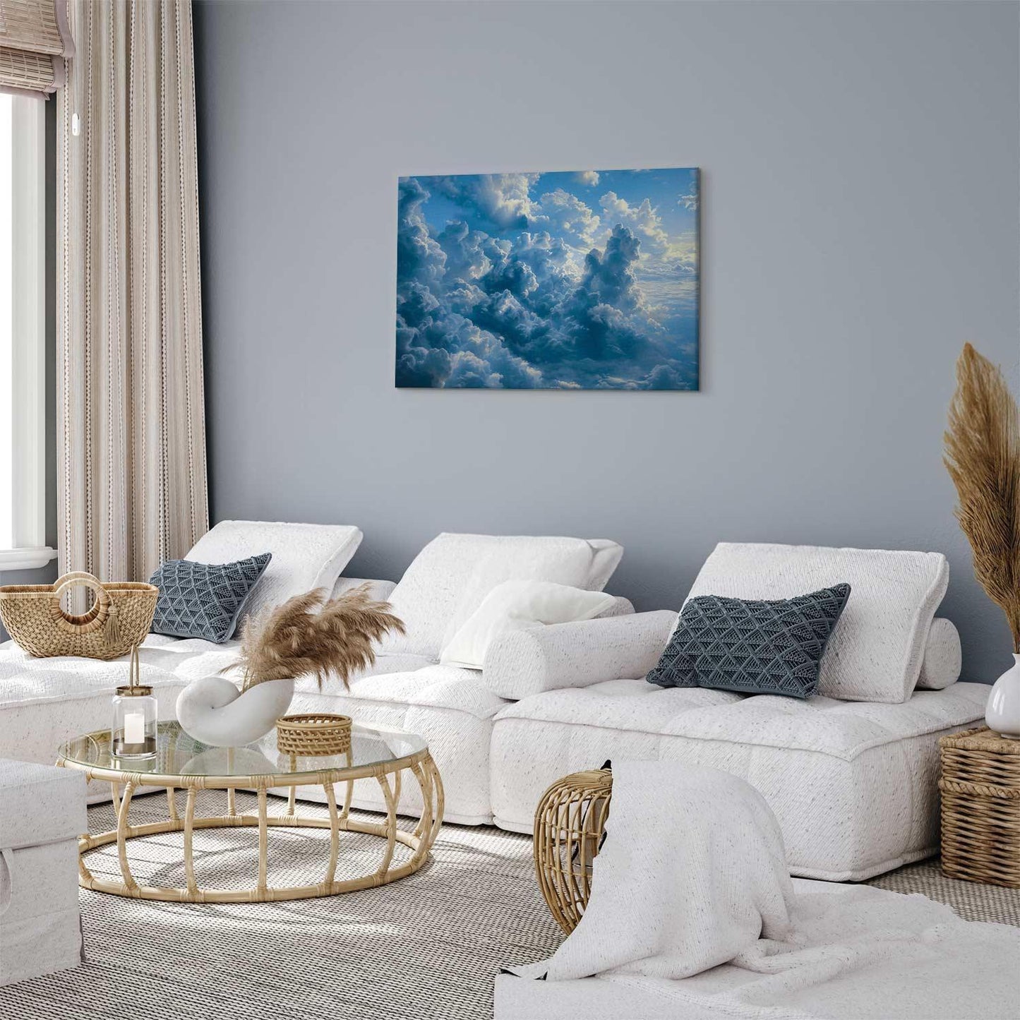 Leinwandbild - Ocean in the Air: Waving Clouds Reflecting Morning Light